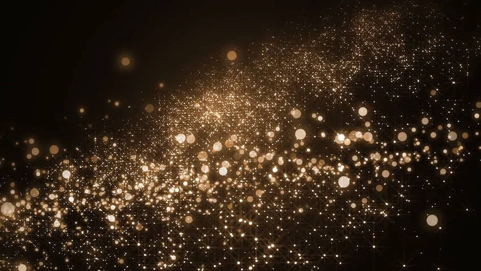 Dust 桌布 壁紙 — 金色散景燈光如瀑布般在深黑色背景上旋轉，營造出神奇的閃爍效果。