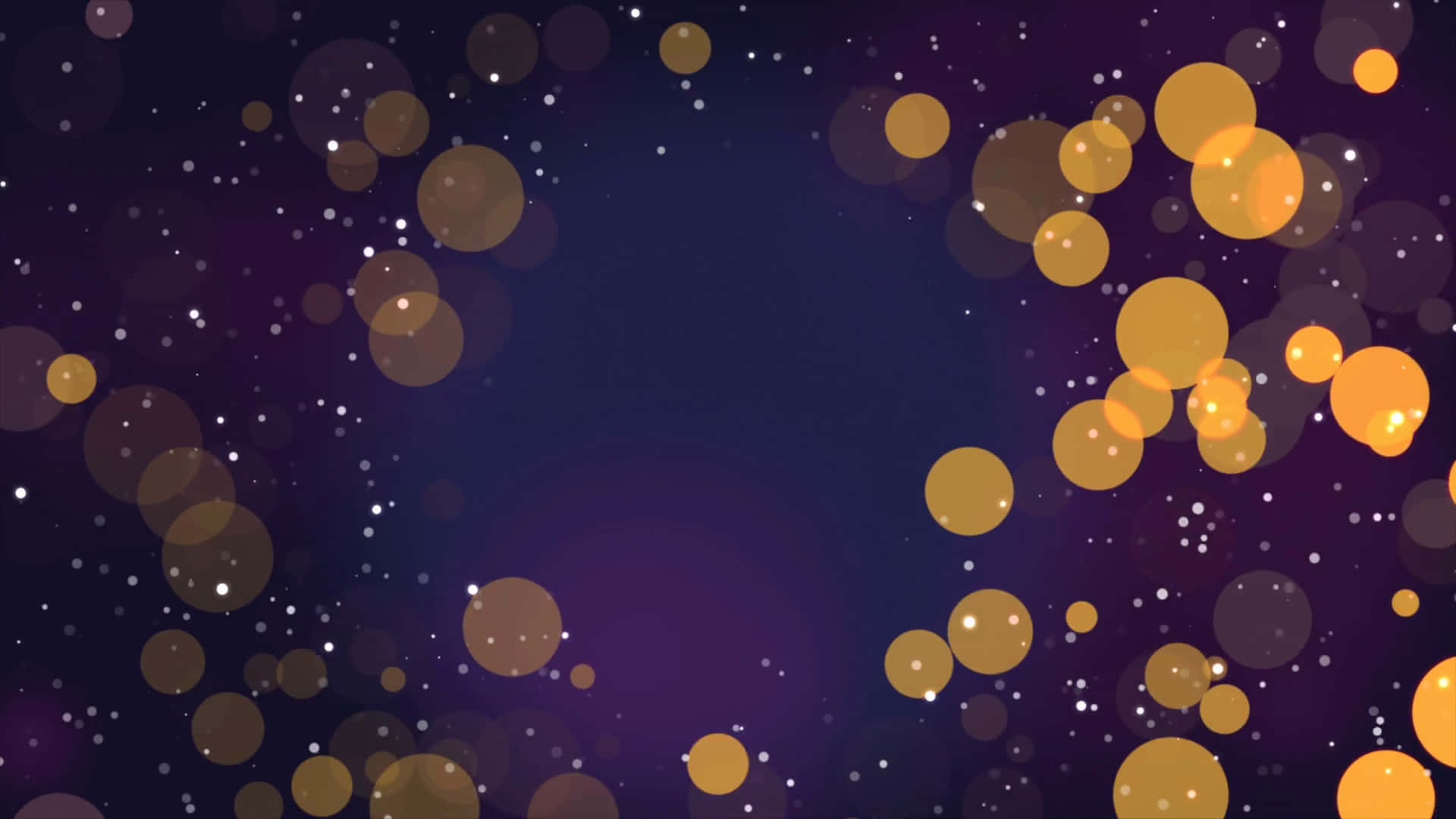 Sparkle 桌布 壁紙 — 金色散景球體漂浮在深紫色夜空上，點綴著細小的白色星星。