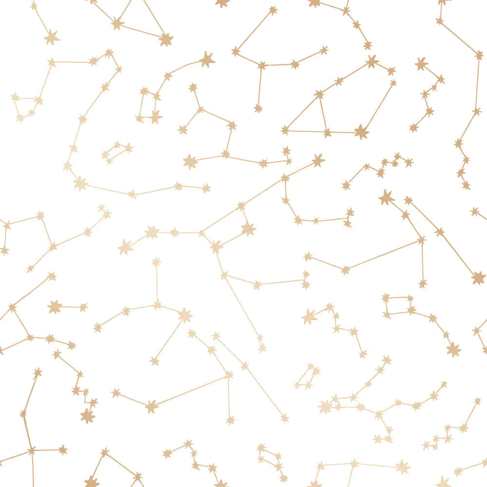 Constellations 桌布 壁紙 — 金色星座圖案在純白背景上以重複無縫設計漂浮。