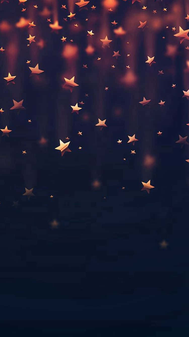 Stars 桌布 壁紙 — 金色星星像墜落的餘燼般，在深海軍藍背景下層疊，構成夢幻的數位場景。