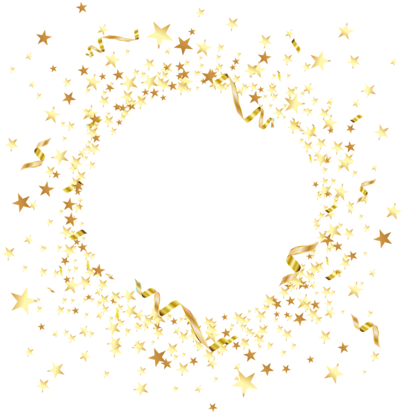 Stars Clipart 桌布 壁紙 — 金色星星和絲帶在純黑背景上形成一個節日圓形框架。