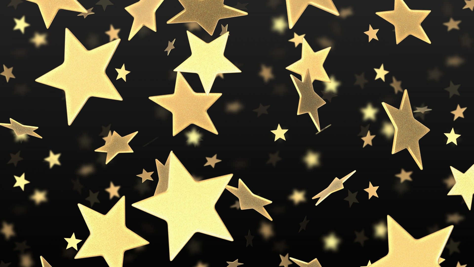 Gold Stars 桌布 壁紙 — 金色星星大小不一，在深黑色背景上漂浮，帶有柔和發光的高光。