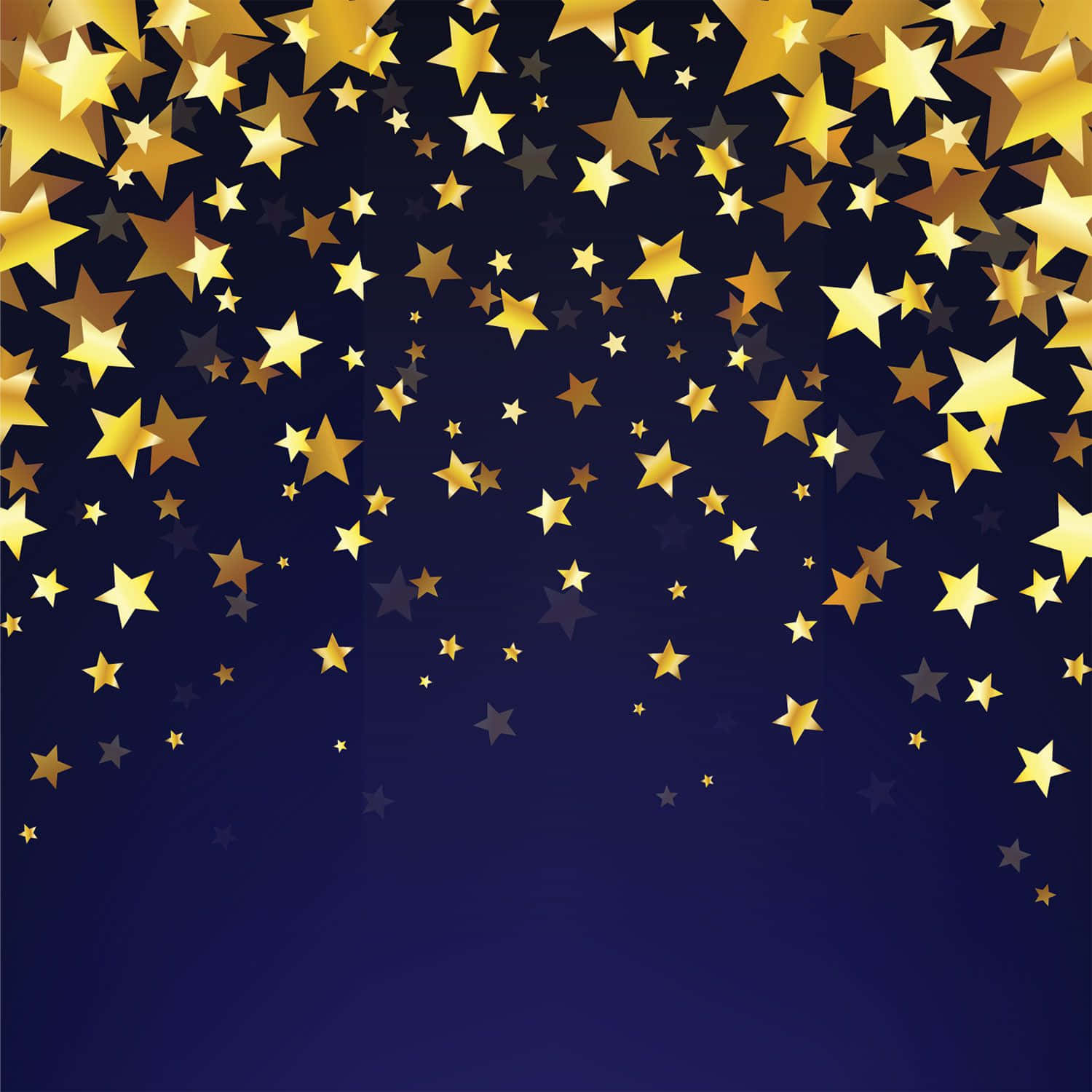 Stars 桌布 壁紙 — 金色星星沿對角線傾瀉在深藍色漸變背景上，營造出節日而奢華的天體效果。