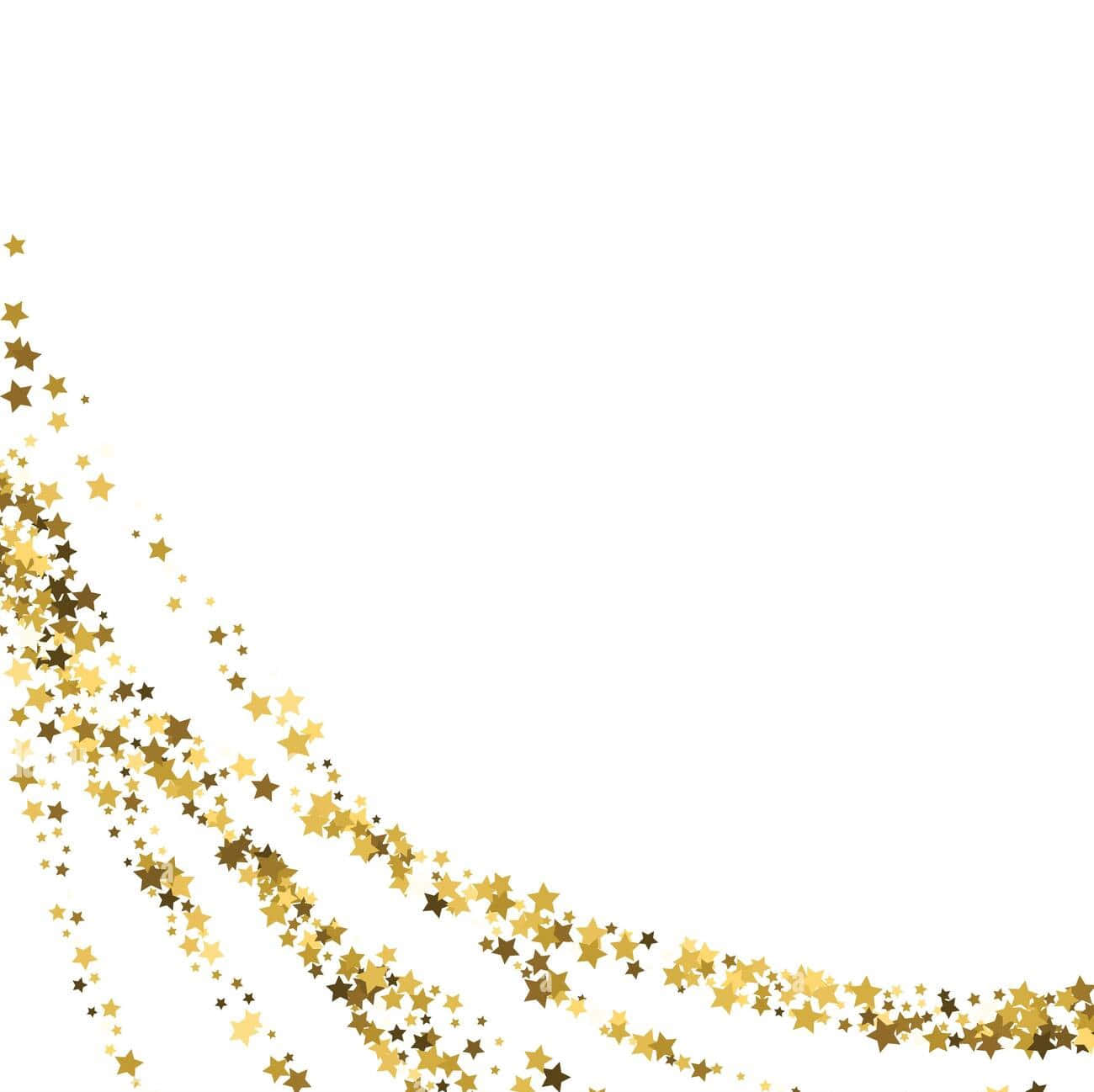 Gold Confetti 桌布 壁紙 — 金色星星紙屑沿對角線傾瀉在潔白背景上，營造出節日裝飾邊框。