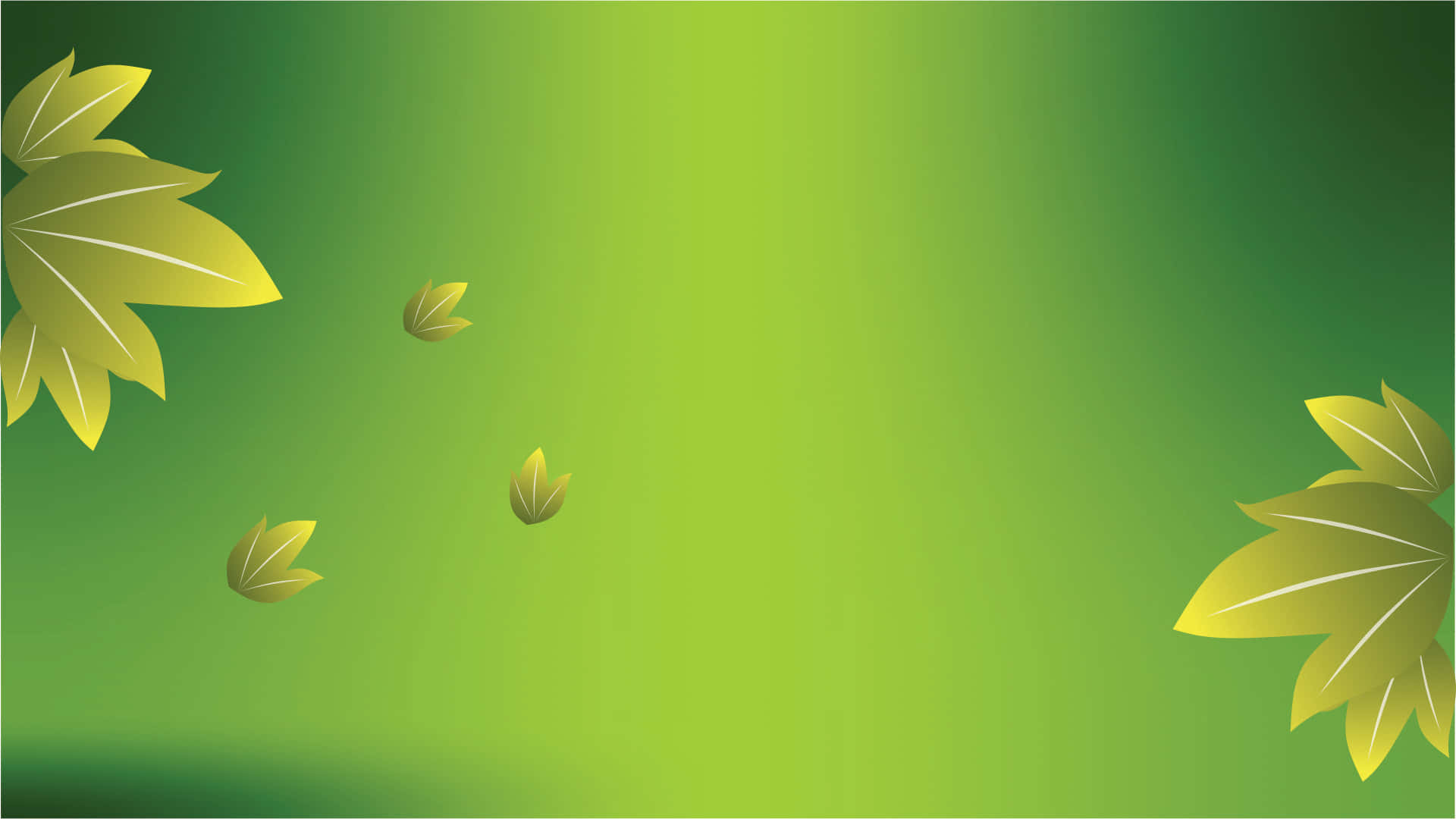 leafy 桌布 壁紙 — 金色楓葉在柔和綠色漸層背景上輕輕飄浮，角落有風格化的葉子裝飾。