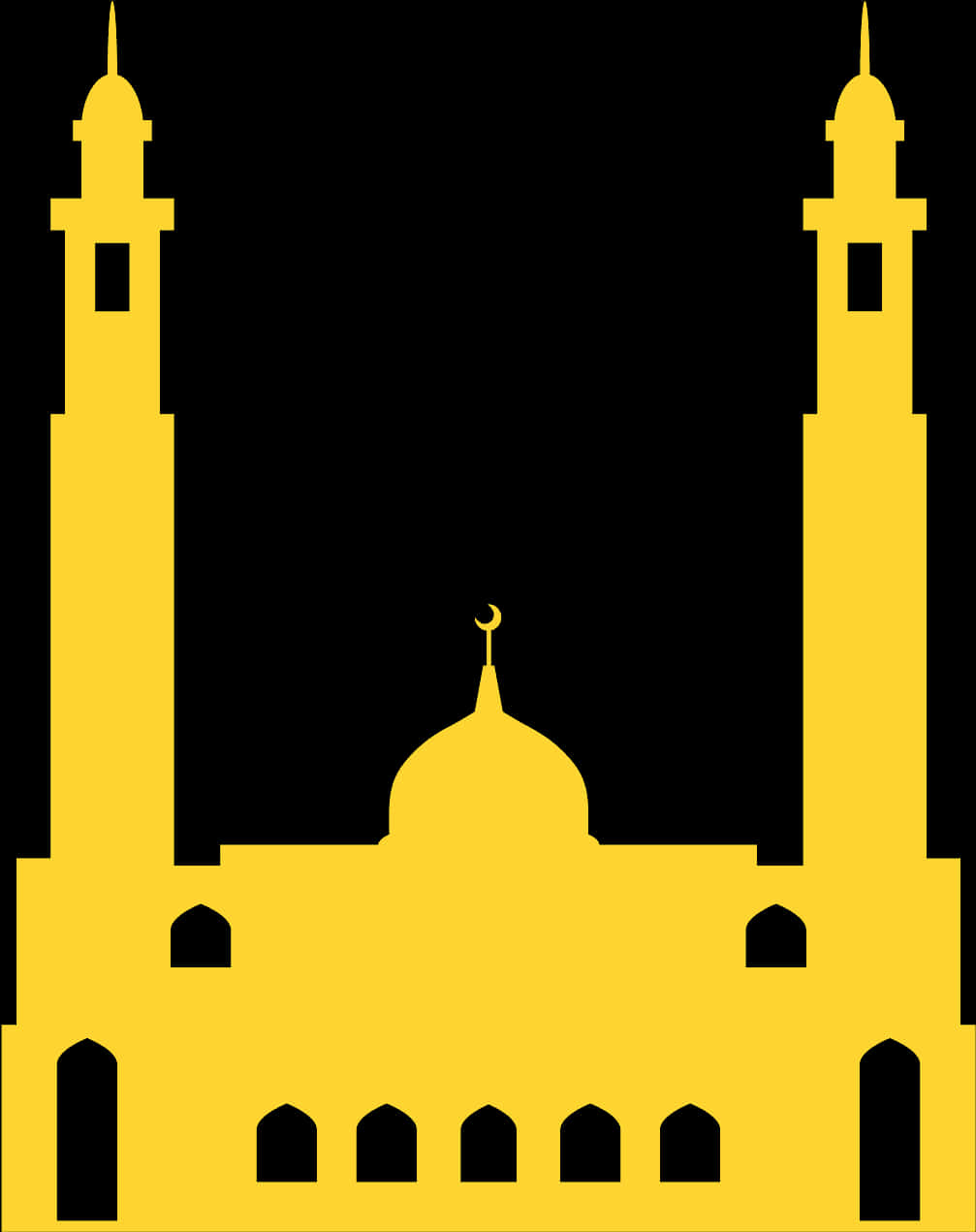 Mosque 桌布 壁紙 — 金色清真寺剪影，帶有兩座宣禮塔和圓頂，背景為黑色。
