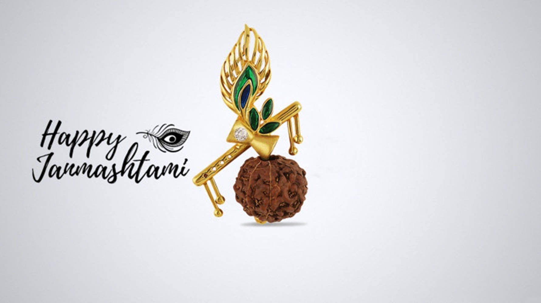 Indian 桌布 壁紙 — 金色濕婆神像手持達瑪魯和三叉戟，立於神聖的 Rudraksha 念珠之上，飾有孔雀羽毛和翡翠點綴。
