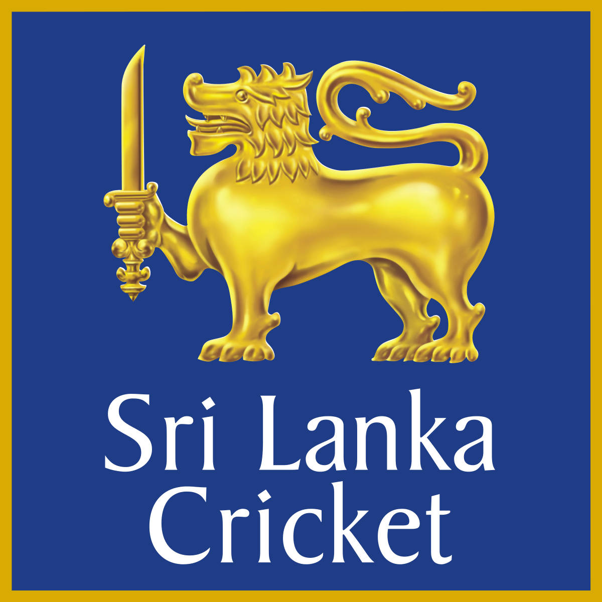 Sri Lanka Cricket 桌布 壁紙 — 金色獅子手持劍，驕傲地站在藍色背景上，下方有「Sri Lanka Cricket」文字。
