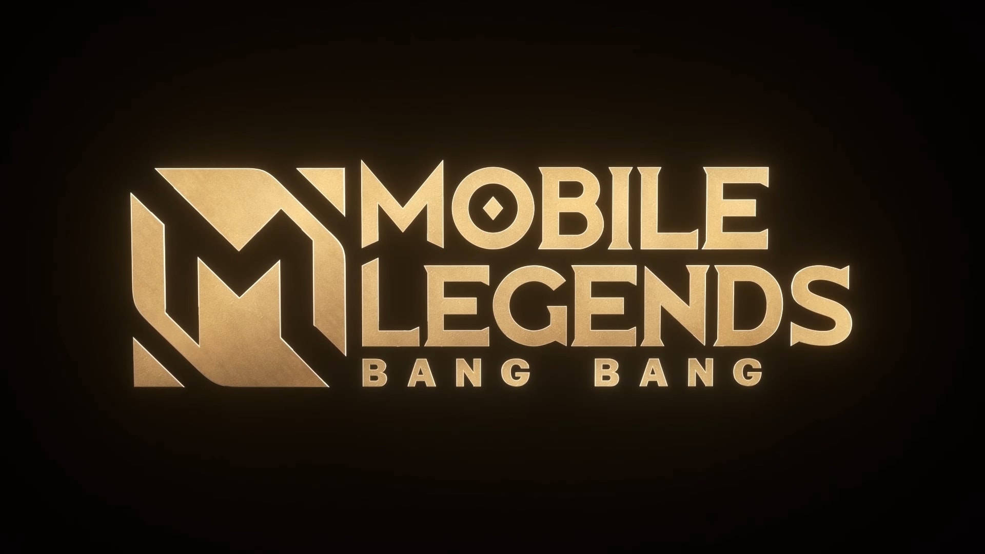 mobile legends logo 桌布 壁紙 — 金色發光的 Mobile Legends Bang Bang 標誌置於深色背景中央，帶有柔和的光線漸變。