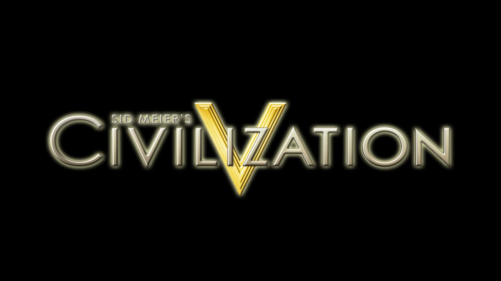 電玩遊戲 桌布 壁紙 — 金色發光的 'Sid Meier's Civilization V' 標誌居中於黑色背景上，帶有金屬光澤。