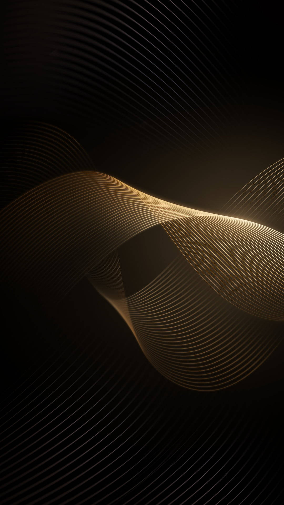 Gold Abstract 桌布 壁紙 — 金色發光線條在深黑色背景上以優雅曲線流動，營造出奢華的抽象動感。