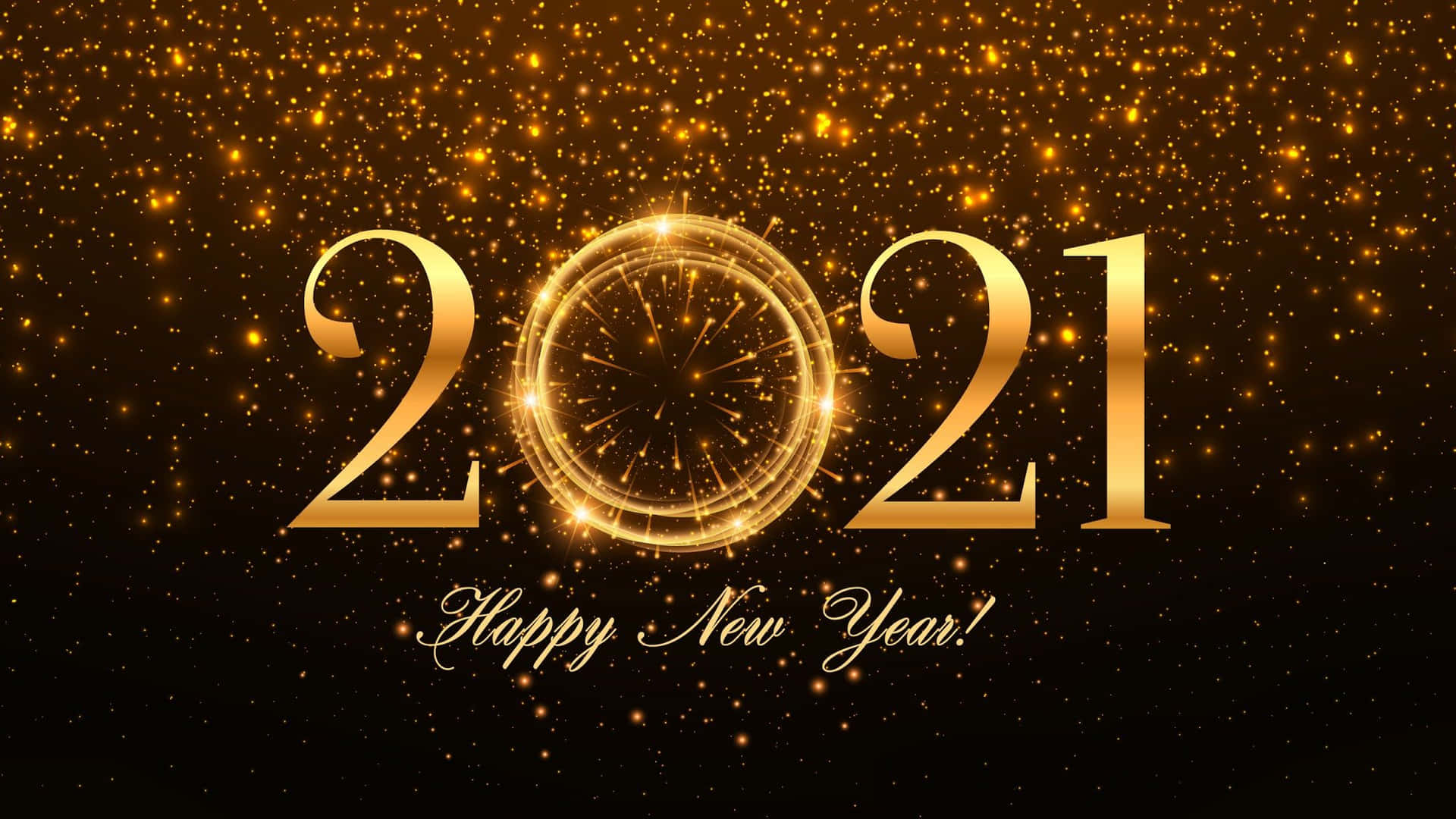 金色2021煙火慶祝，在閃爍黑色背景上的Happy New Year文字。 — 閃爍 GIF 壁紙