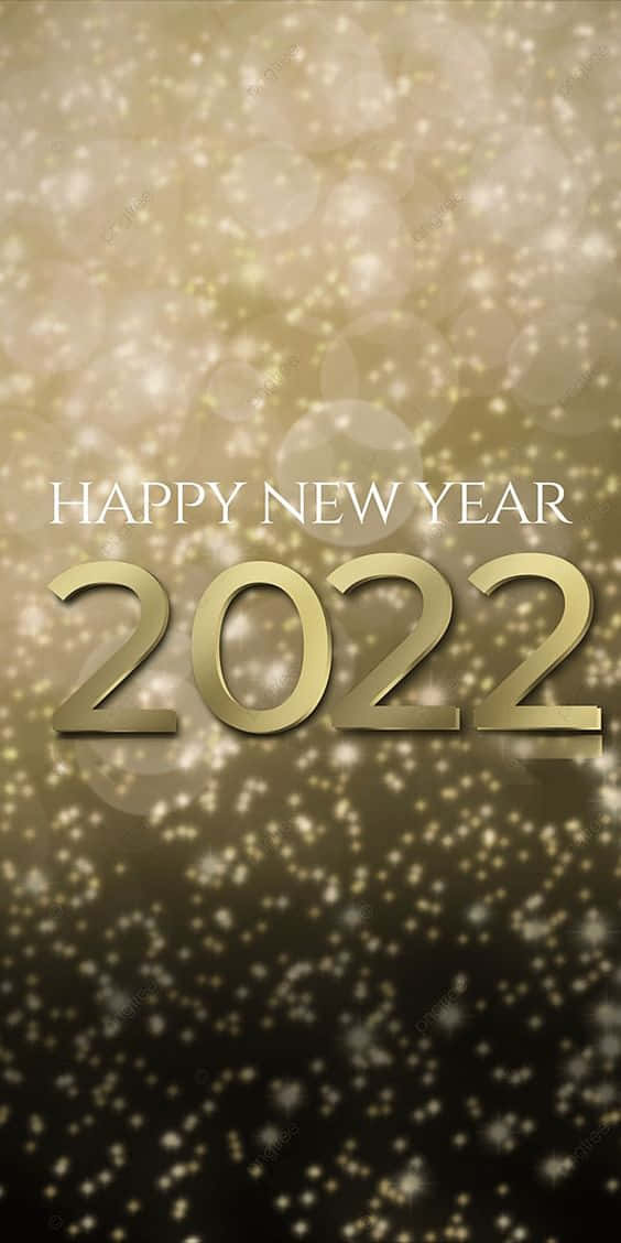 Happy New Year 2022 桌布 壁紙 — 金色的「2022」文字在閃爍的散景背景上發光，背景由淺金色過渡到深金色。