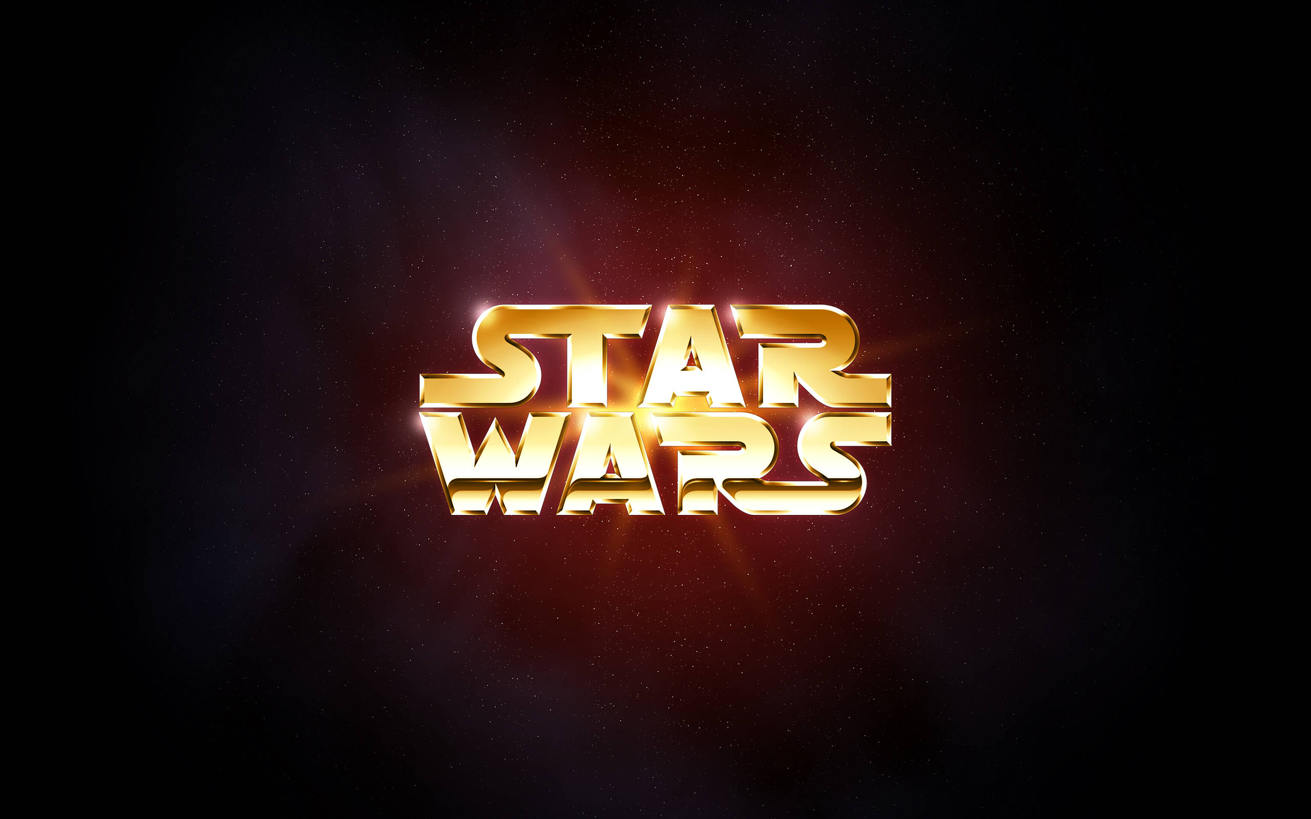 Star Wars Logo 桌布 壁紙 — 金色的星際大戰標誌在佈滿星星的黑暗宇宙背景下發出耀眼的光芒。