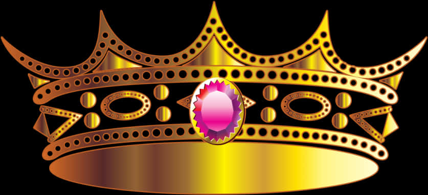 Queen Crown 桌布 壁紙 — 金色皇冠中央鑲有粉紅色寶石，在黑色背景上閃耀著金屬光澤。