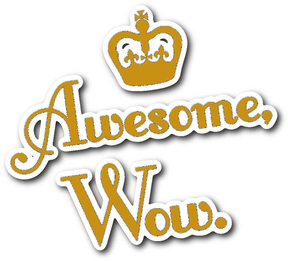 Clip Art 桌布 壁紙 — 金色皇冠和草書文字 Awesome Wow 在黑色背景上。