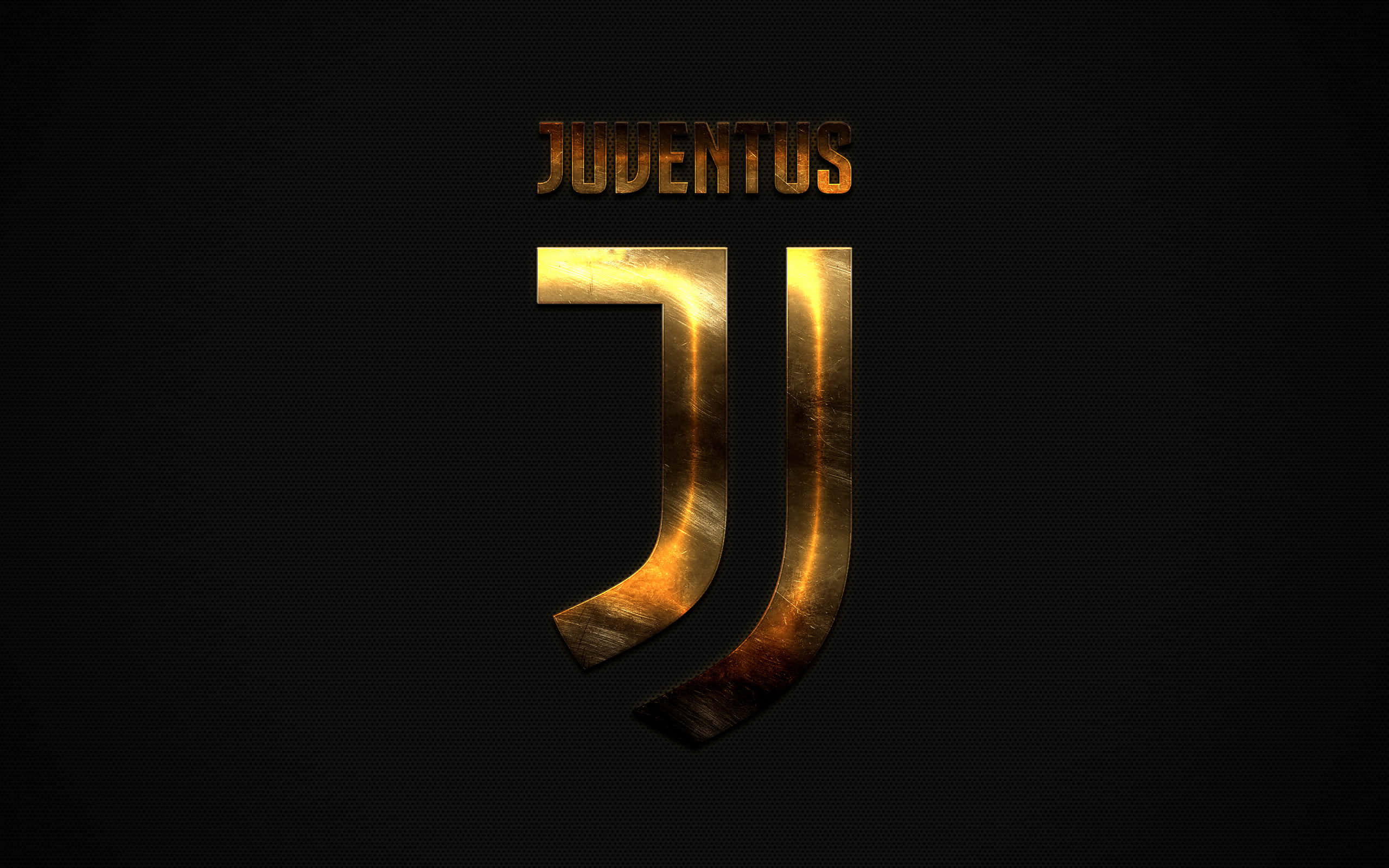 Juventus 桌布 壁紙 — 金色祖雲達斯標誌，帶有紋理金屬光澤，居中於深色網格背景上。
