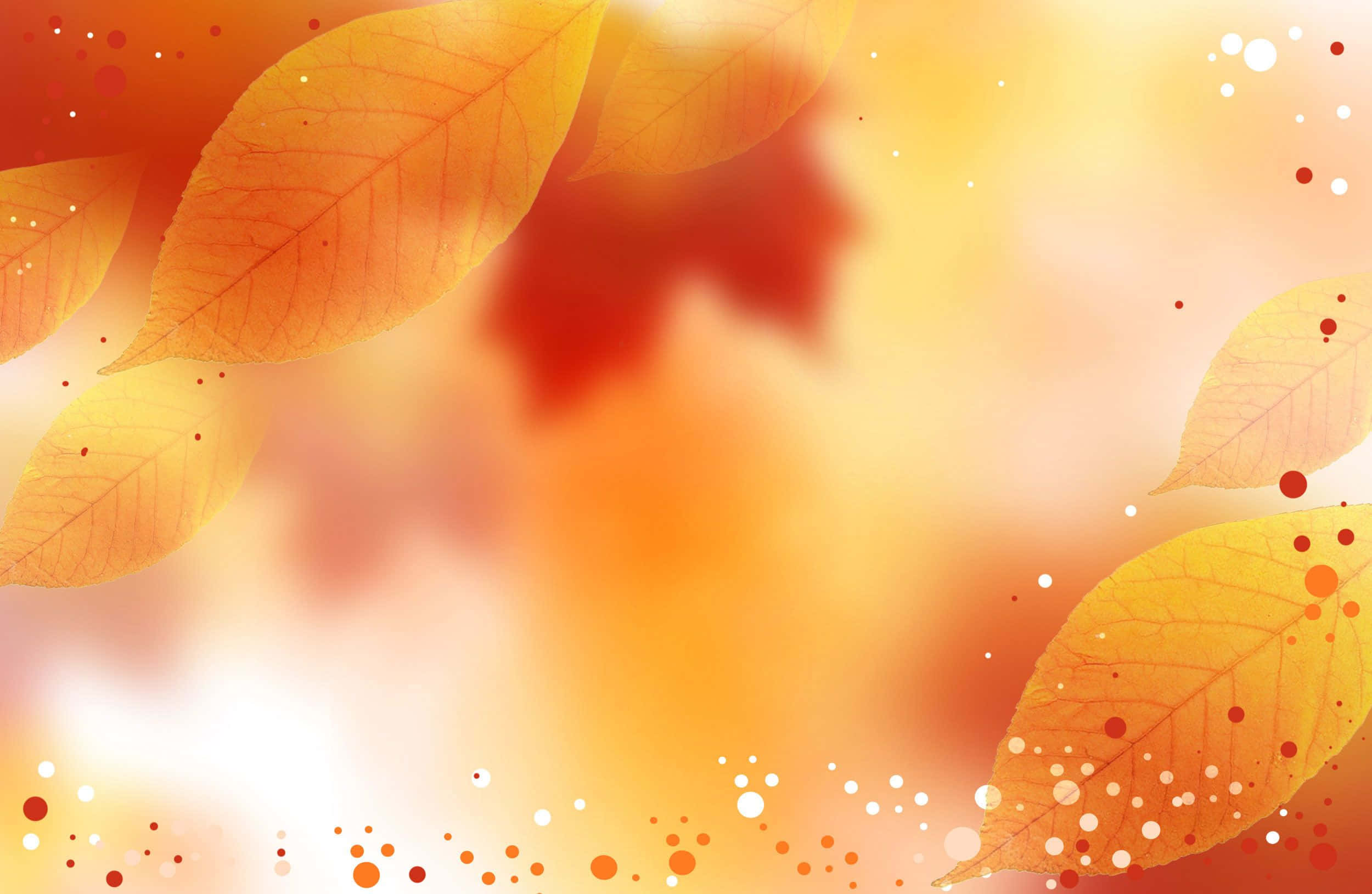 Autumn Colors 桌布 壁紙 — 金色秋葉在溫暖發光的背景上優雅飄浮，散落著散景圓點。