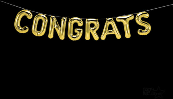 congratulation 桌布 壁紙 — 金色箔氣球寫著 'CONGRATS' 掛在繩子上，背景是純黑色。