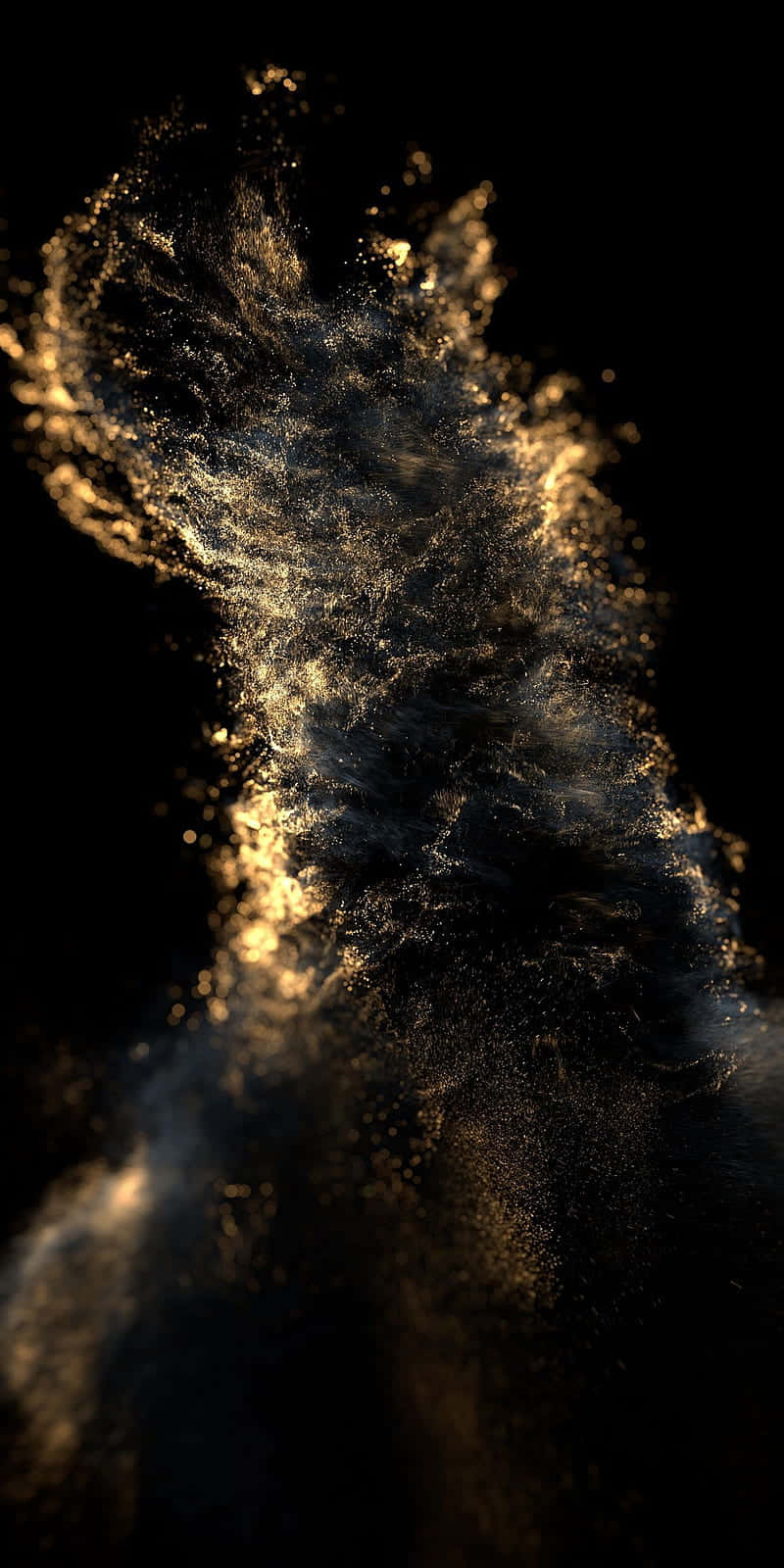 Black And Gold Aesthetic 桌布 壁紙 — 金色粒子在深黑色背景上動態爆發，營造出光芒四射的宇宙效果。