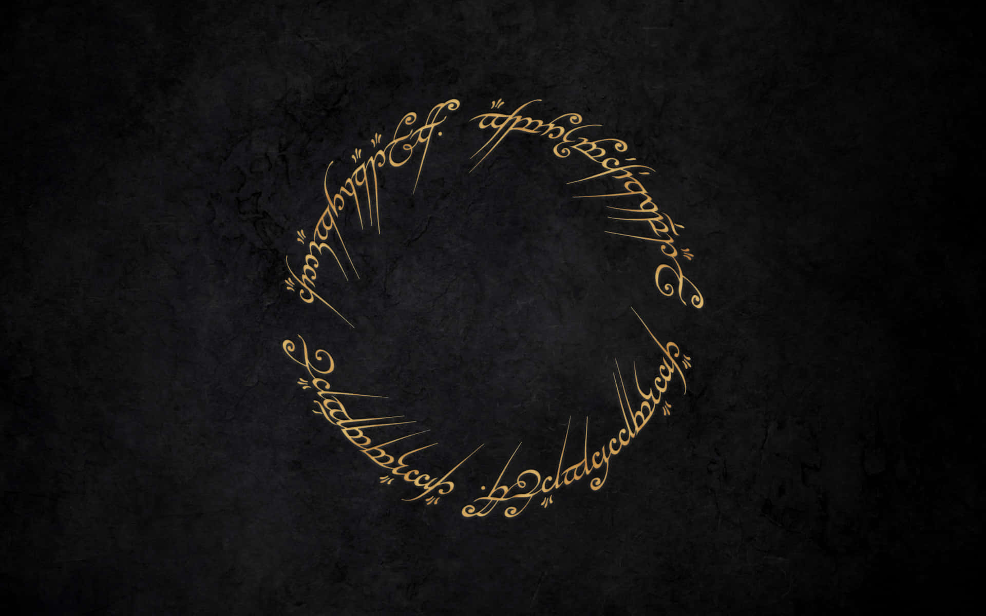 Lord Of The Rings Zoom 桌布 壁紙 — 金色精靈文字在紋理深色石頭背景上形成發光圓圈。