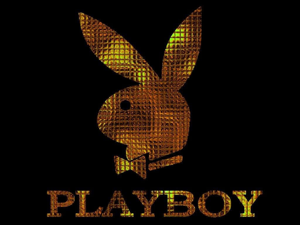 花花公子 桌布 壁紙 — 金色紋理Playboy兔子標誌，配蝴蝶結及文字，黑色背景。