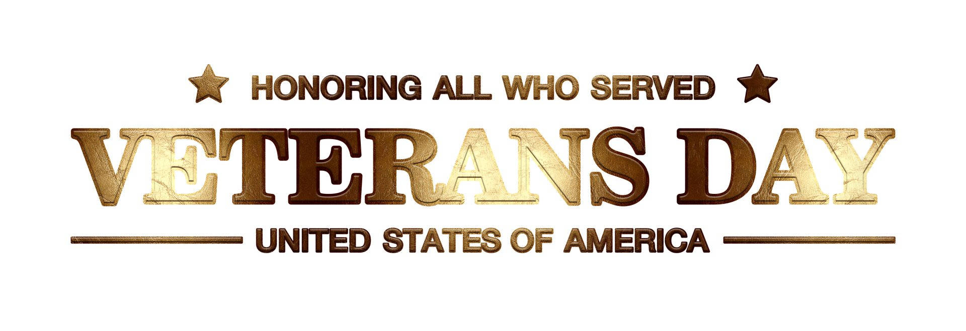 Veterans 桌布 壁紙 — 金色紋理的退伍軍人節文字，配有星星和線條，向所有在美國服役的人致敬。