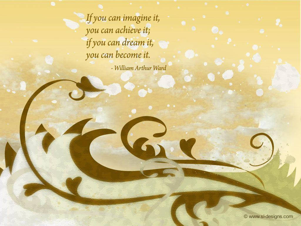 Inspirational Quotes 桌布 壁紙 — 金色紋理背景，帶有旋轉的棕色裝飾藤蔓和威廉·亞瑟·沃德的勵志名言。
