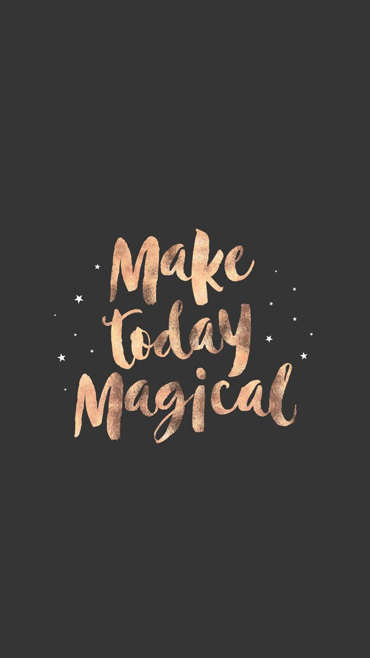 勵志動圖 桌布 壁紙 — 金色紋理草書文字顯示「Make Today Magical」，周圍有細小星星，背景為深灰色。