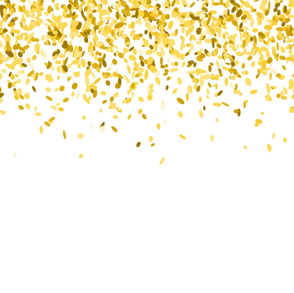 Gold Confetti 桌布 壁紙 — 金色紙屑碎片沿對角線傾瀉在純白背景上，營造出節日慶祝效果。