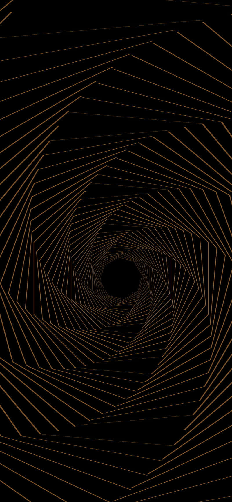 Swirl 桌布 壁紙 — 金色線條形成的迷人螺旋，逐漸消失在黑暗中，營造出催眠般的隧道效果。