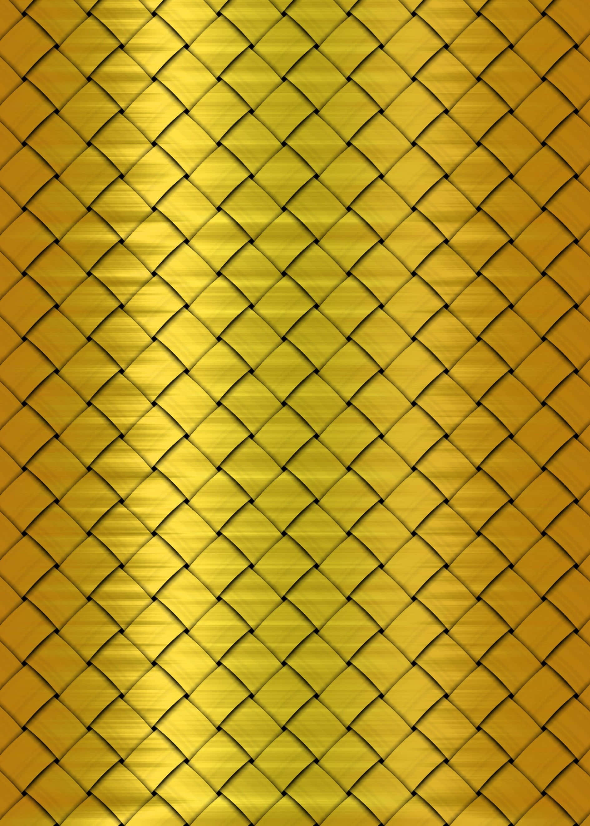 Shiny Gold 桌布 壁紙 — 金色編織鑽石圖案，帶有拉絲金屬質感和對角光線漸變。