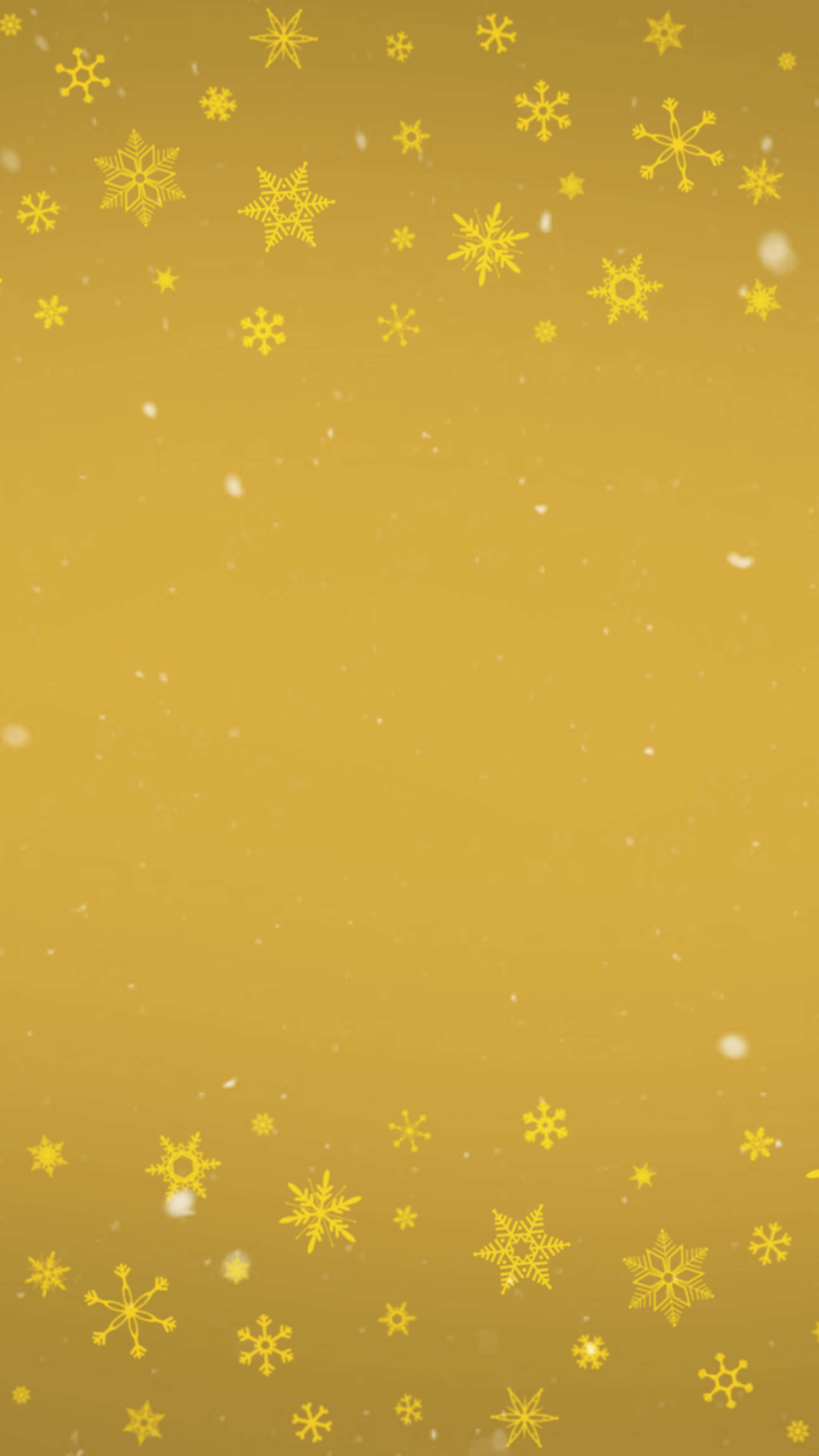 聖誕節 桌布 壁紙 — 金色背景配上飄落的黃色雪花和柔軟的白色粒子，營造出節日冬季氛圍。
