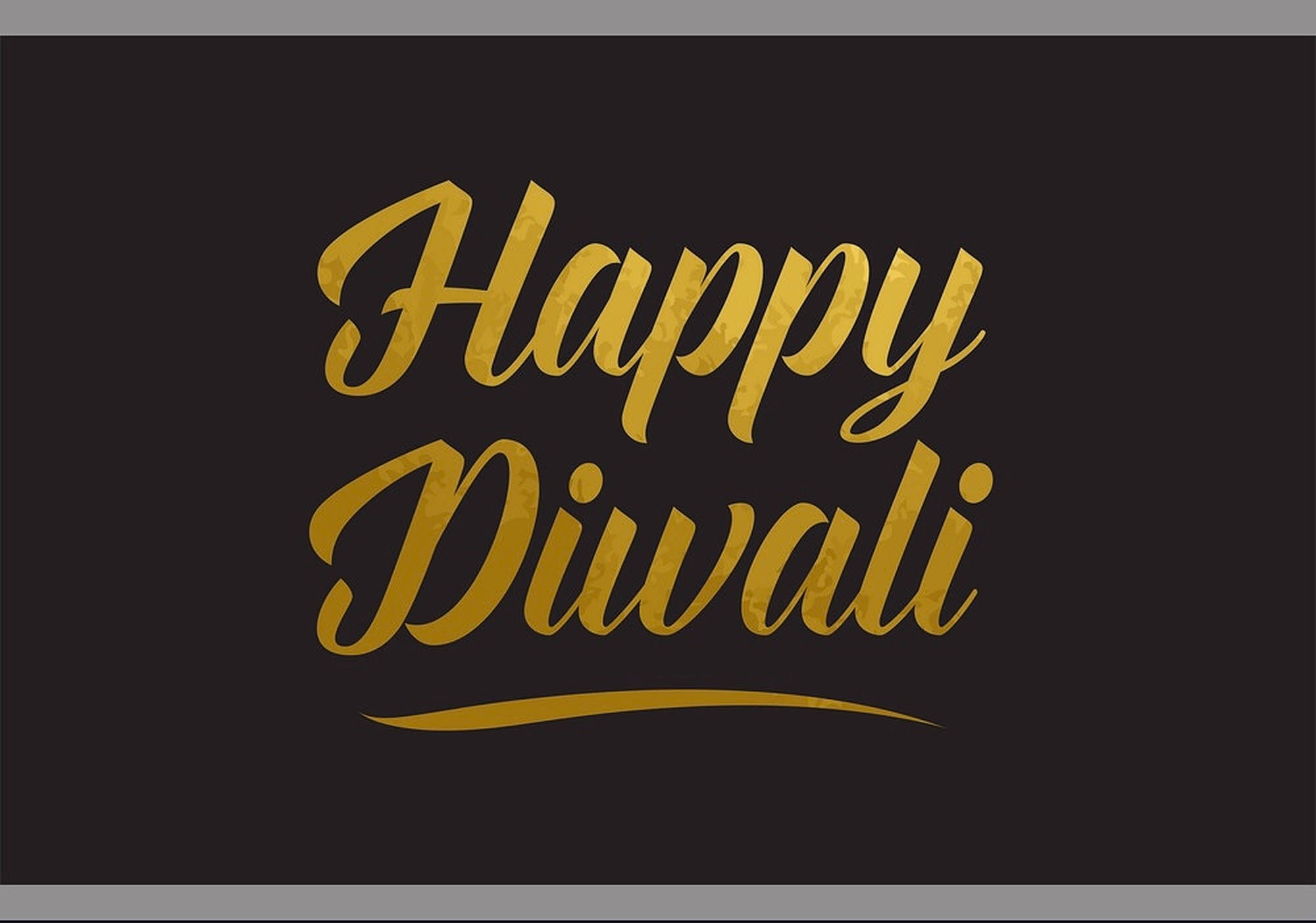 排燈節 桌布 壁紙 — 金色草書「Happy Diwali」文字在深色背景上閃耀，並帶有裝飾性底線。