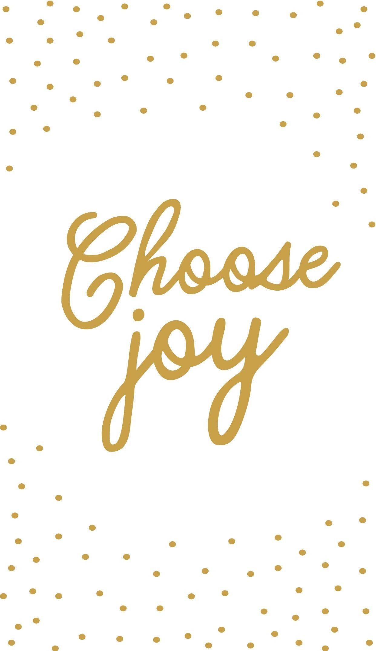 Joy 桌布 壁紙 — 金色草書文字 'Choose joy' 被散落的金色圓點包圍在潔白背景上。