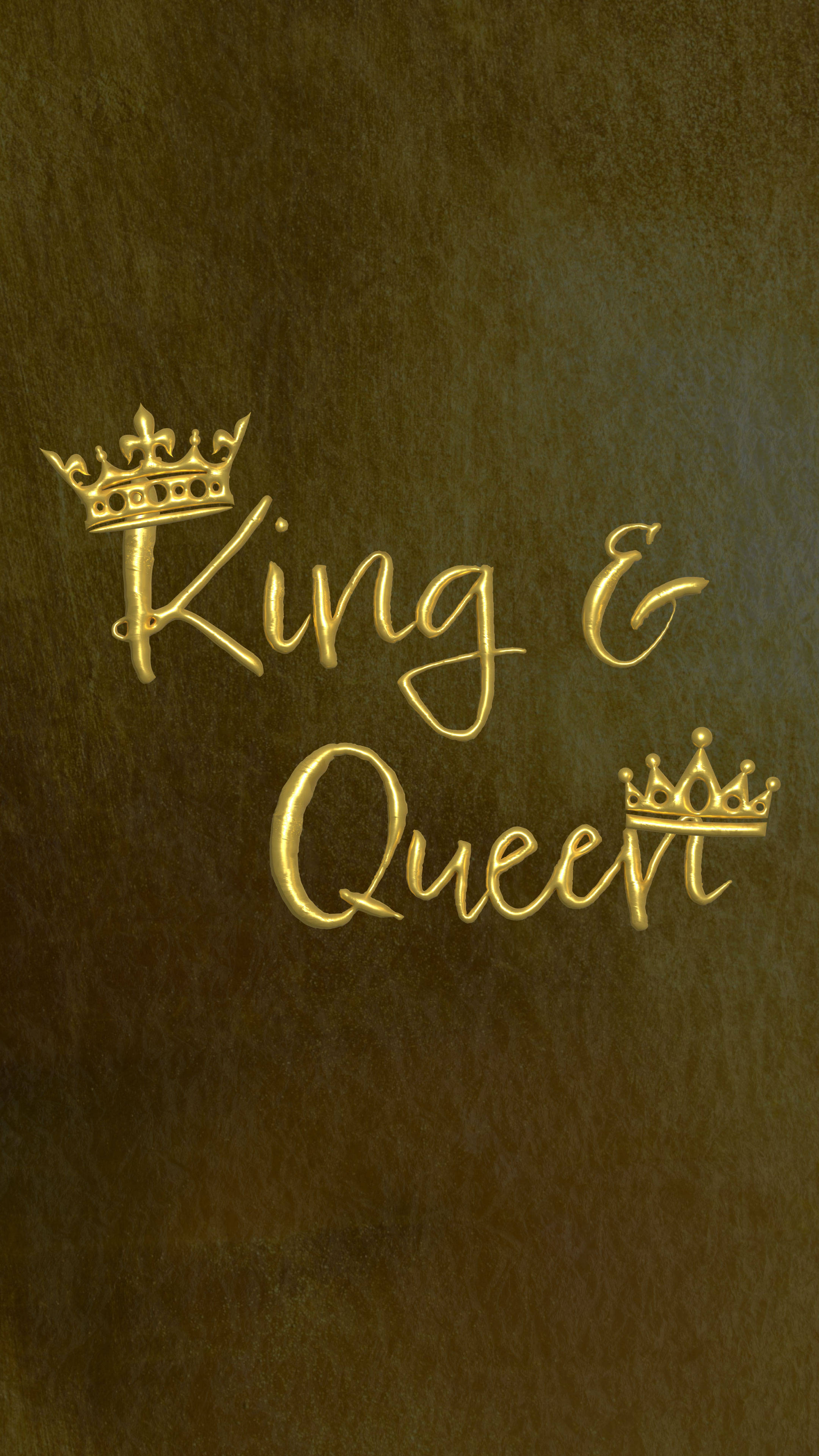 深棕色紋理背景上帶有皇冠的金色 King and Queen 文字。 — 國王 GIF 壁紙