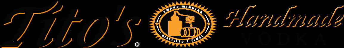 Titos Vodka Logo 桌布 壁紙 — 金色草書標誌，Tito's Handmade Vodka 配上獎項徽章，黑色背景。