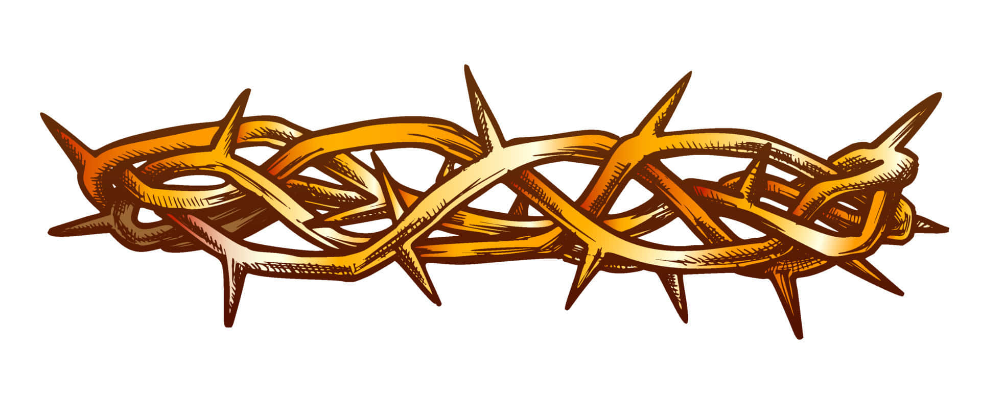 Jesus Crown Of Thorns 桌布 壁紙 — 金色荊棘冠冕的詳細插圖，帶有鋒利的尖刺和紋理陰影。