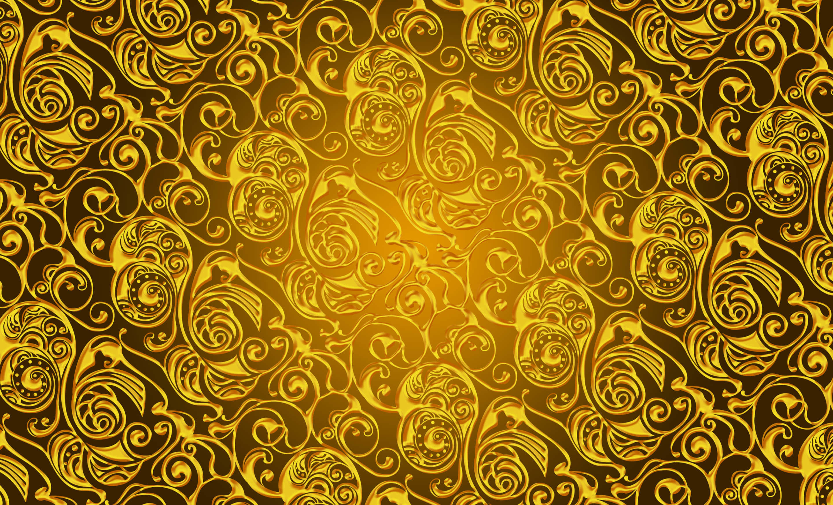 Paisley 桌布 壁紙 — 金色華麗的漩渦和佩斯利圖案從明亮的中心向黑暗背景放射。