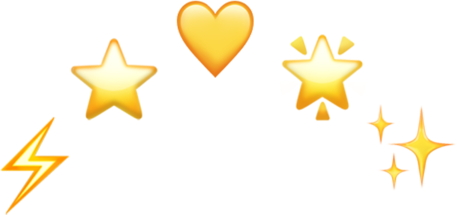 Heart Crown 桌布 壁紙 — 金色表情符號包括星星、心形、閃電和火花在黑色背景上漂浮。
