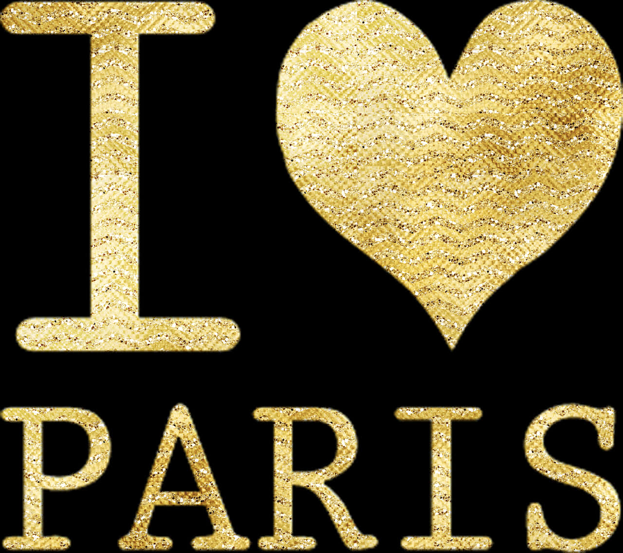 Typography 桌布 壁紙 — 金色閃亮的 I heart Paris 文字在純黑背景上大膽突出。