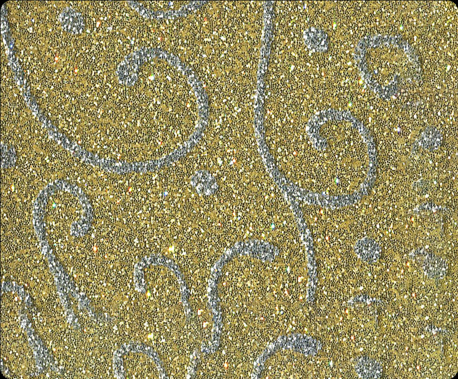 Gold Glitter 桌布 壁紙 — 金色閃亮表面，帶有銀色旋轉佩斯利圖案，在燈光下閃爍。