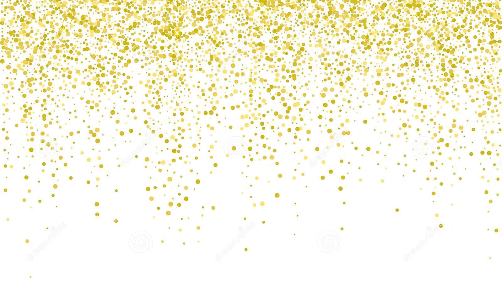 Gold Confetti 桌布 壁紙 — 金色閃粉粒子在純白背景上對角線傾瀉而下，營造出節日閃爍效果。