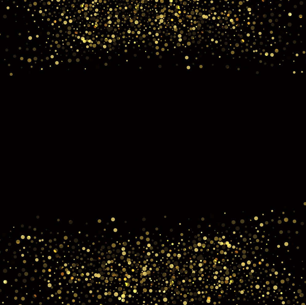 Glittery 桌布 壁紙 — 金色閃粉粒子沿頂部和底部邊緣層疊，背景為純黑色。