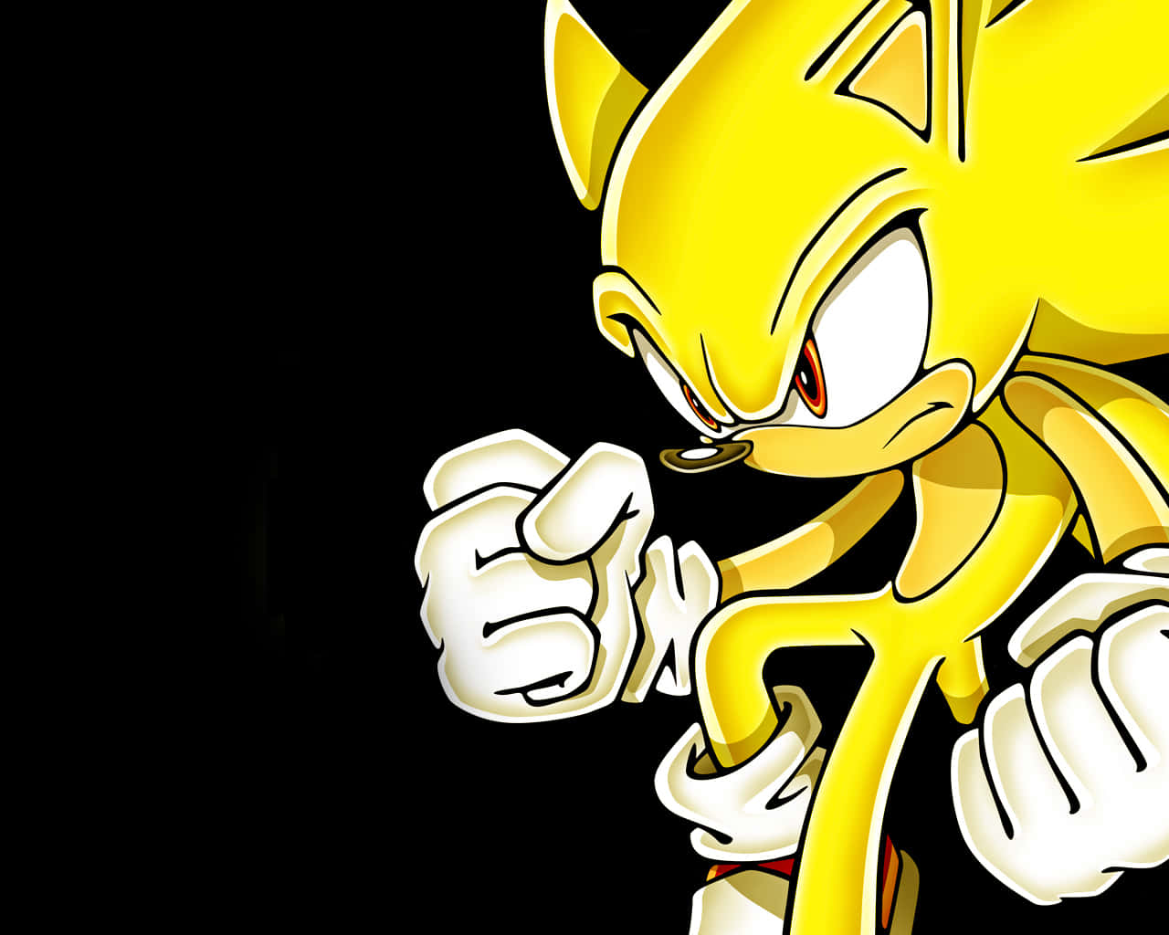 Super Sonic 桌布 壁紙 — 金色音速小子在純黑背景前握緊拳頭，擺出激烈的戰鬥姿勢。