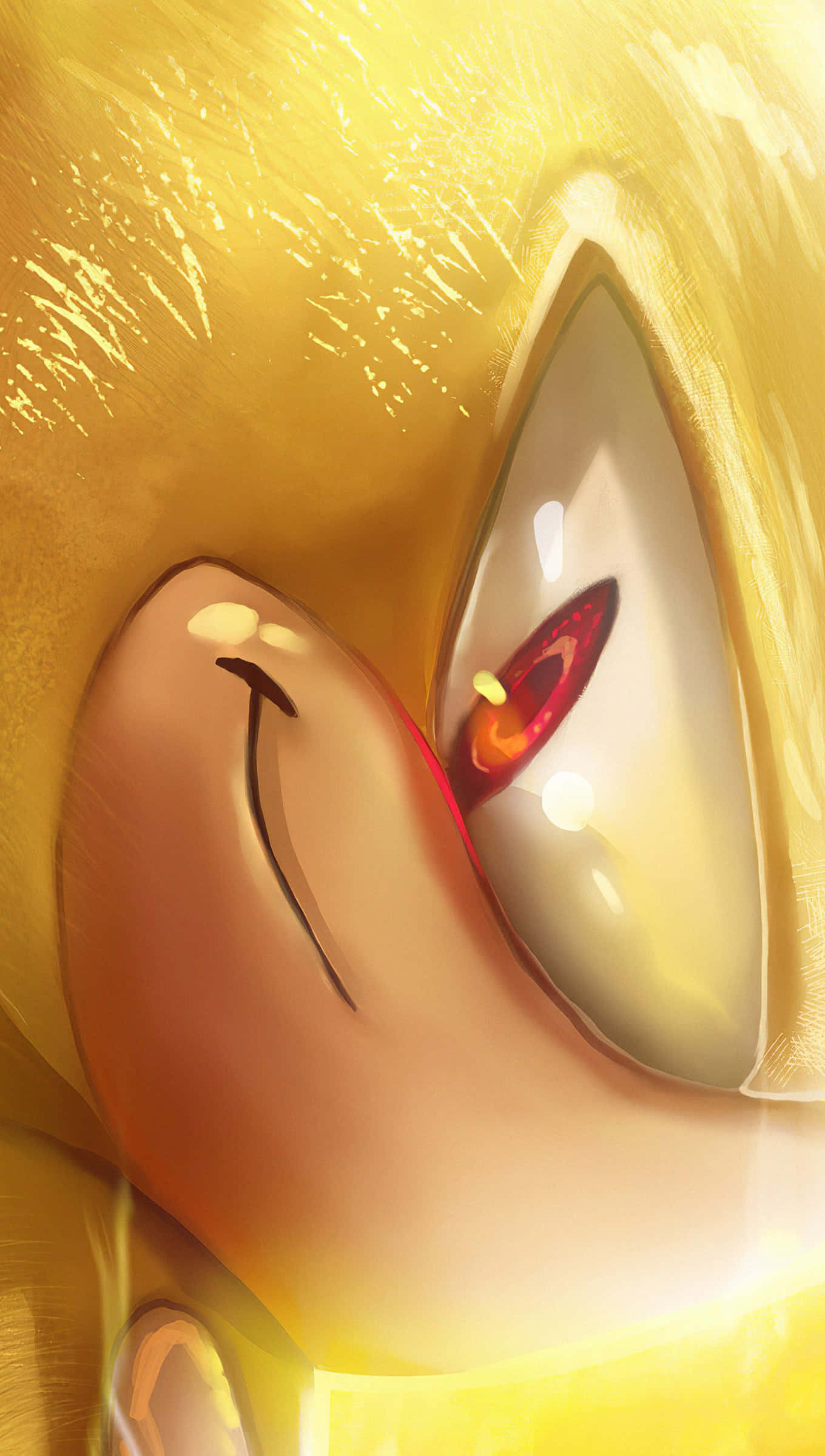Sonic Art 桌布 壁紙 — 金色頭髮、單隻發光紅眼及微妙微笑的動漫角色臉部特寫。