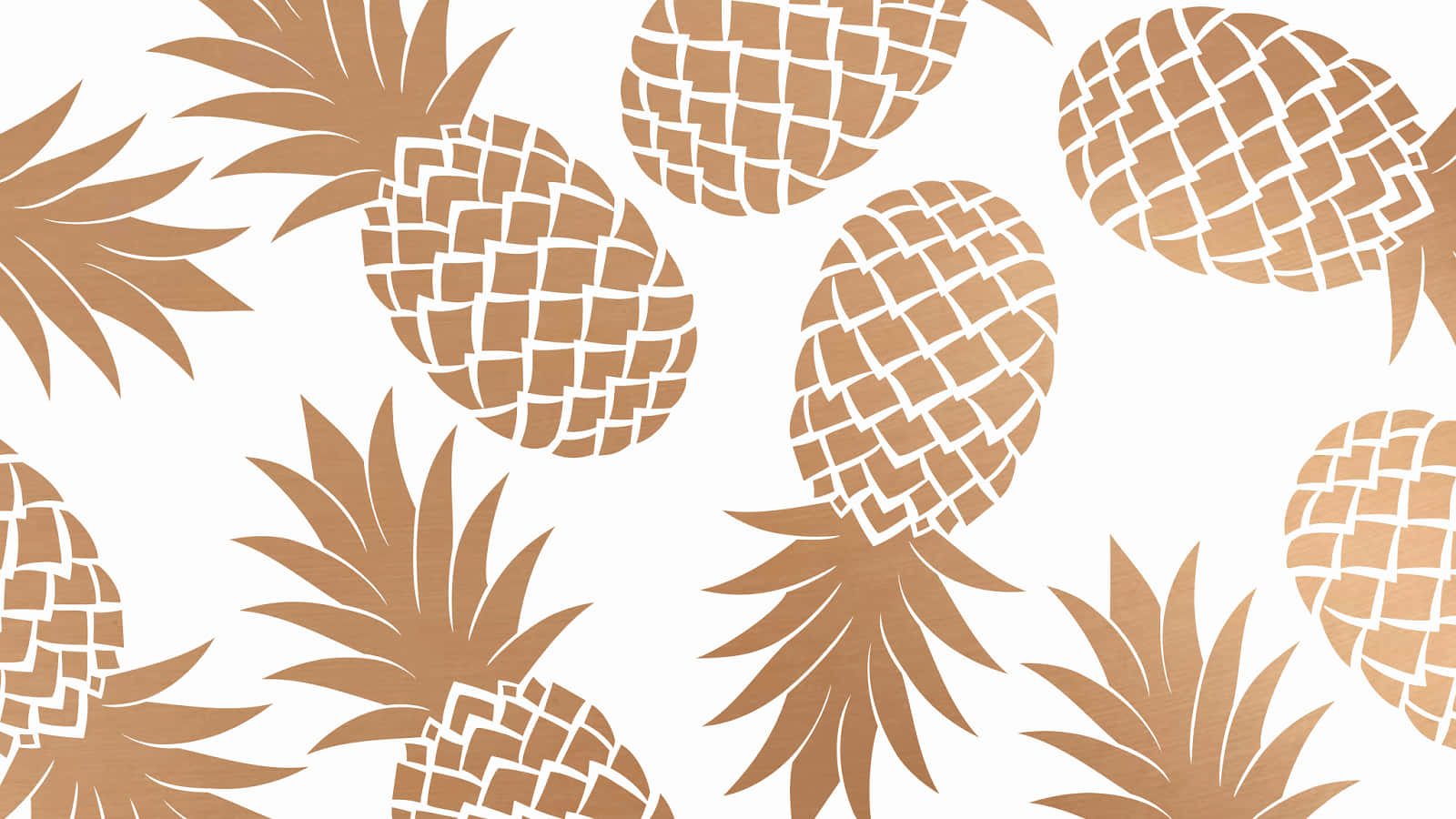 Pineapple 桌布 壁紙 — 金色鳳梨帶白色輪廓在純白背景上重複形成無縫圖案。