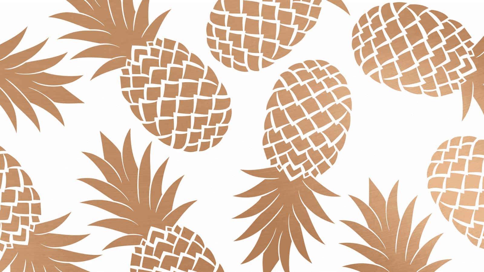 Pineapple Desktop 桌布 壁紙 — 金色鳳梨搭配白色輪廓在純白背景上重複形成無縫圖案。