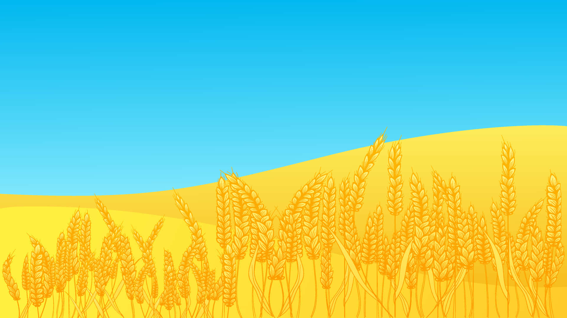 Wheat Harvest 桌布 壁紙 — 金色麥穗在晴朗藍天下於風格化向量田中搖曳。