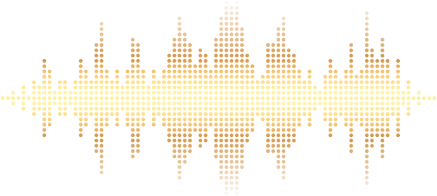 Sound Audio 桌布 壁紙 — 金色點陣聲波脈衝在黑色背景上進行數位音訊視覺化。